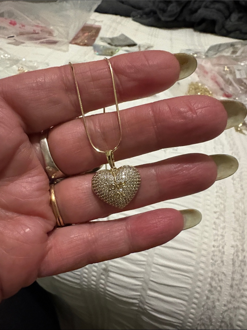 Gold Heart Pendant Necklace with Pavé Crystals - Women Jewelry